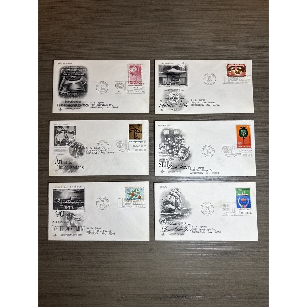 Lot Of 6 United Nations First Day Of Issue Stamp Covers